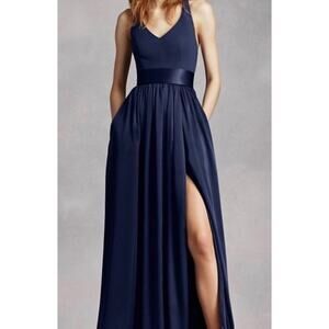 NWT White by Vera Wang Blue Halter Dress Marine Blue Size 14 Slit in Front